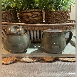 Sango Green Ceramic Sugar and Creamer Set